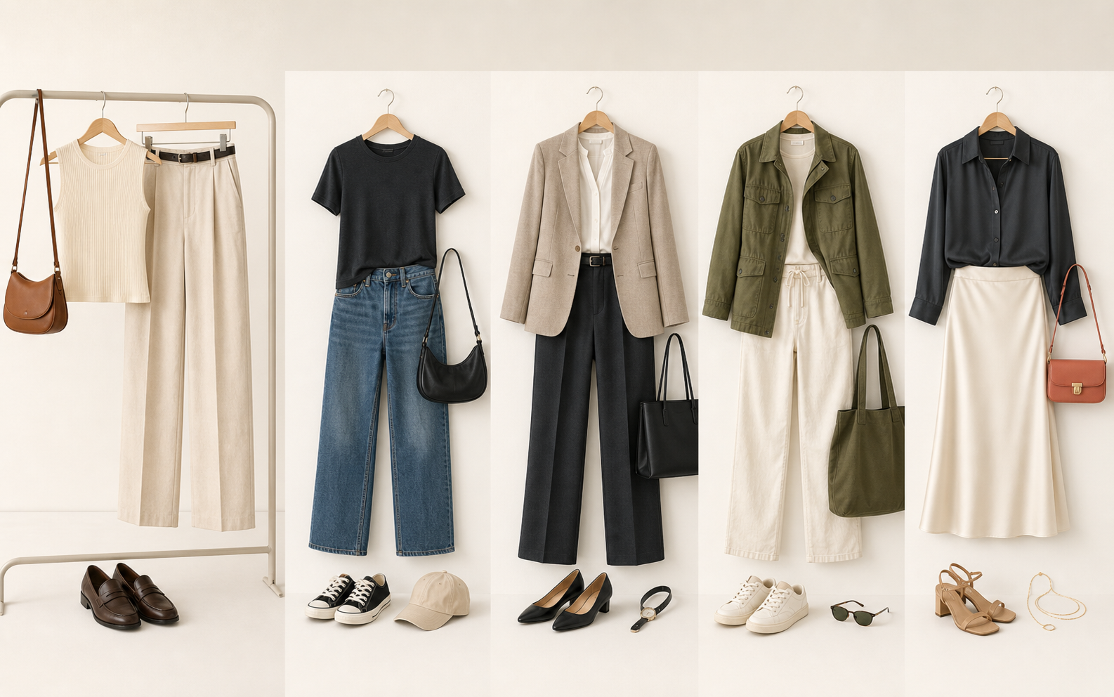 AI outfit generator preview with one base outfit and four outfit options